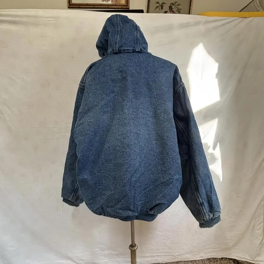 Vtg 2003 Carhartt denim hooded flannel lined jacket - Picture 7 of 12